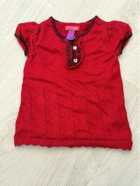 Greendog Metallic Red Knit Short Sleeve Holiday Top - Size 12M